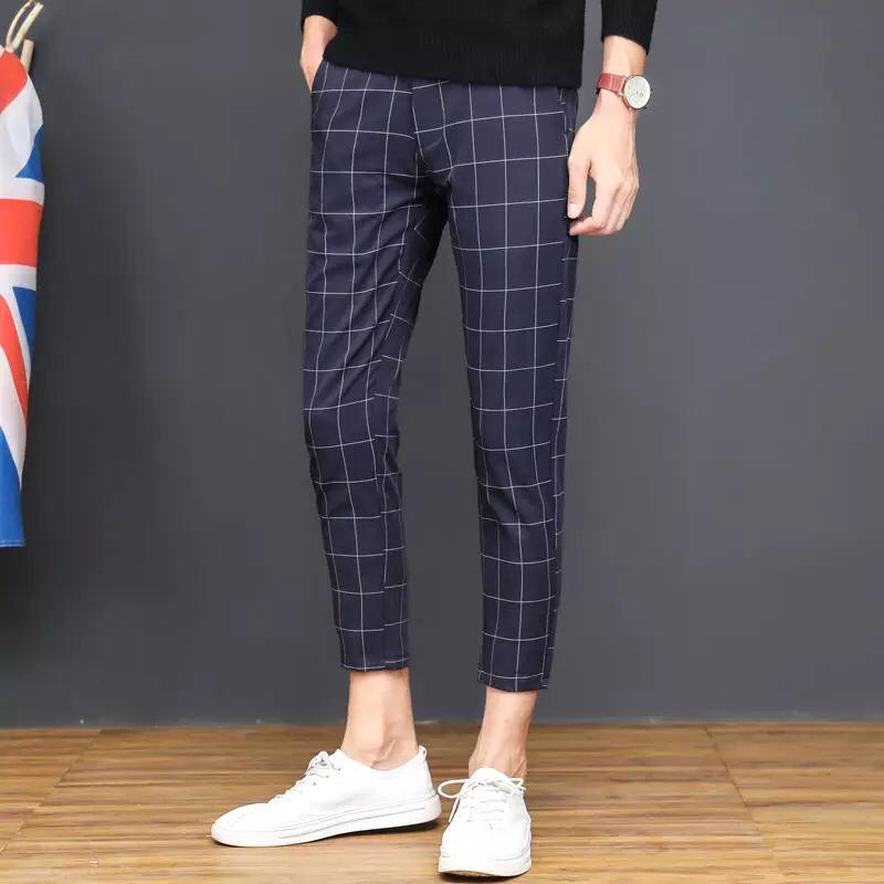 Celana Tartan Celana Panjang Chino Pria