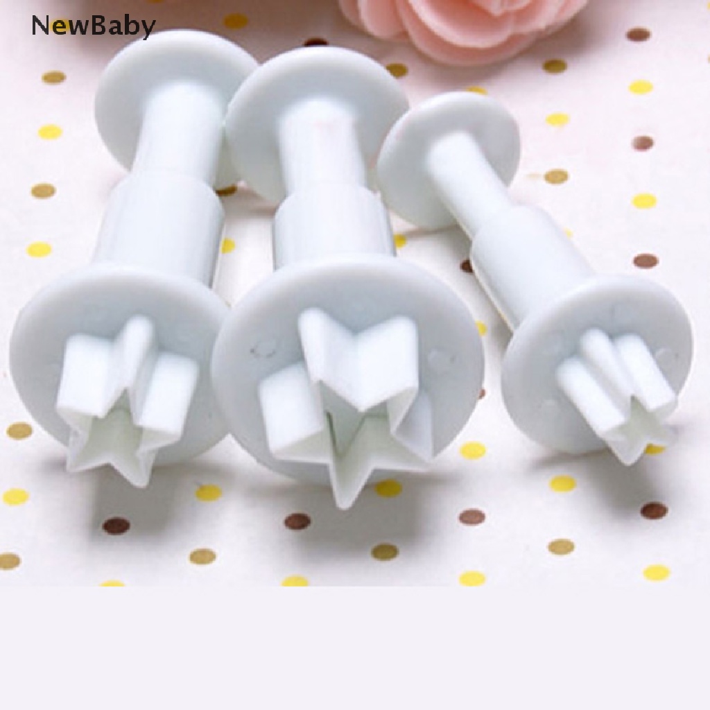 Newbaby 3pcs Cetakan Plunger Fondant Bentuk Bintang Untuk Dekorasi Kue