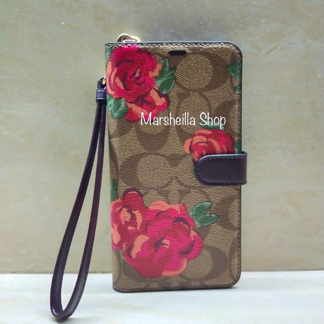 

Original Coach Signature Canvas with Neon Flower Print Phone Folio Case