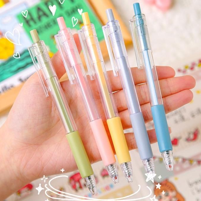 

(BISA COD) 0.5Mm Concise Transparent Retractable Gel Pen Black Ink Bullet Nib Pen SPECIAL Kode 744