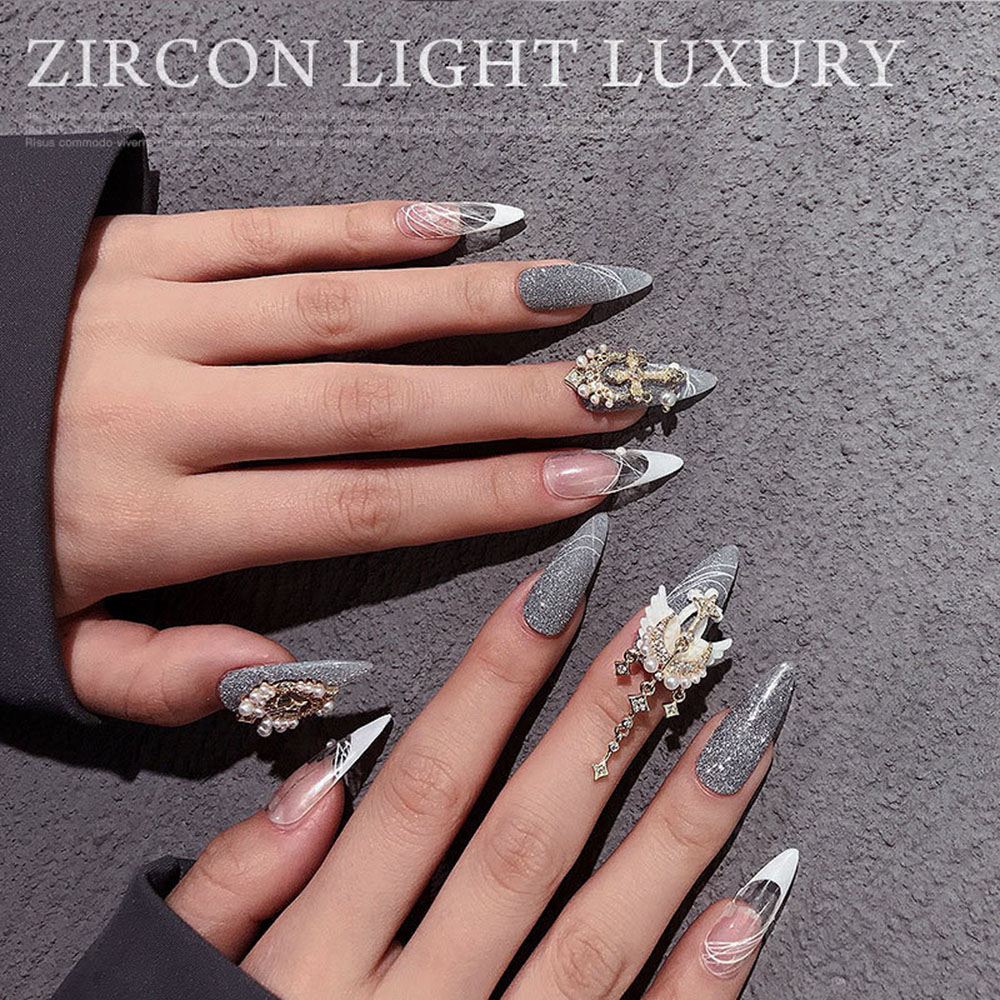Mxbeauty 1 Pc Perhiasan Zircon Mutiara Berlian Imitasi 3d Bahan Metal Gaya Retro Untuk Dekorasi Nail Art