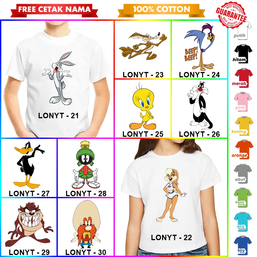 [FREE NAMA!!] Baju Kaos ANAK DAN DEWASA LOONEY TUNES BUGS BUNNY BANYAK MOTIF