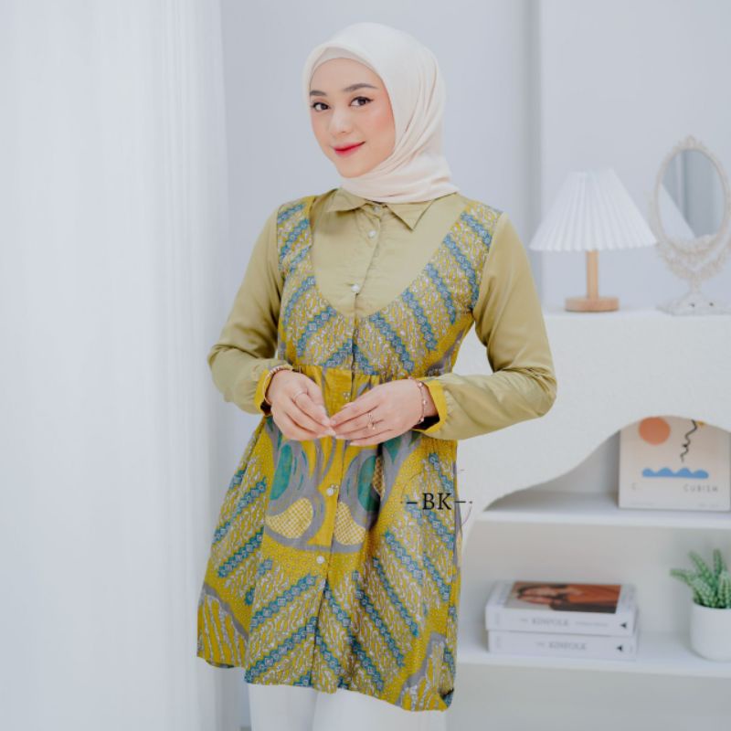 BLUSE BATIK WANITA MODERN MIX VELVET ELEGANT//ATASAN