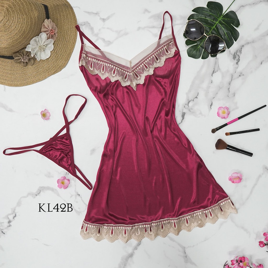 [PRODUK TERLARIS] LINGERIE SATIN BAJU TIDUR KIMONO SLEEPWEAR MAROON KL42B