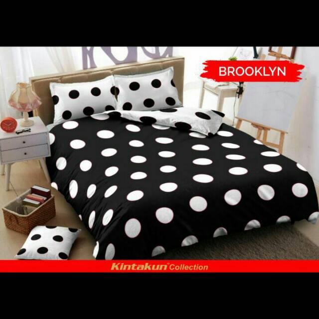 Sprei/Seprai kintakun black white/hitam putih/Polkadot/Brooklyn SINGLE 120X200