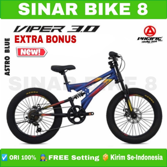 Sepeda Gunung  MTB PACIFIC VIPER 3.0 Ban Jumbo Rem Cakram New Ukuran 20 Inch