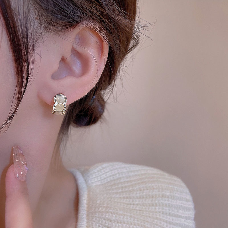 Anting Tusuk Sterling silver 925 Desain Geometri Hias Batu Opal Mewah Untuk Wanita