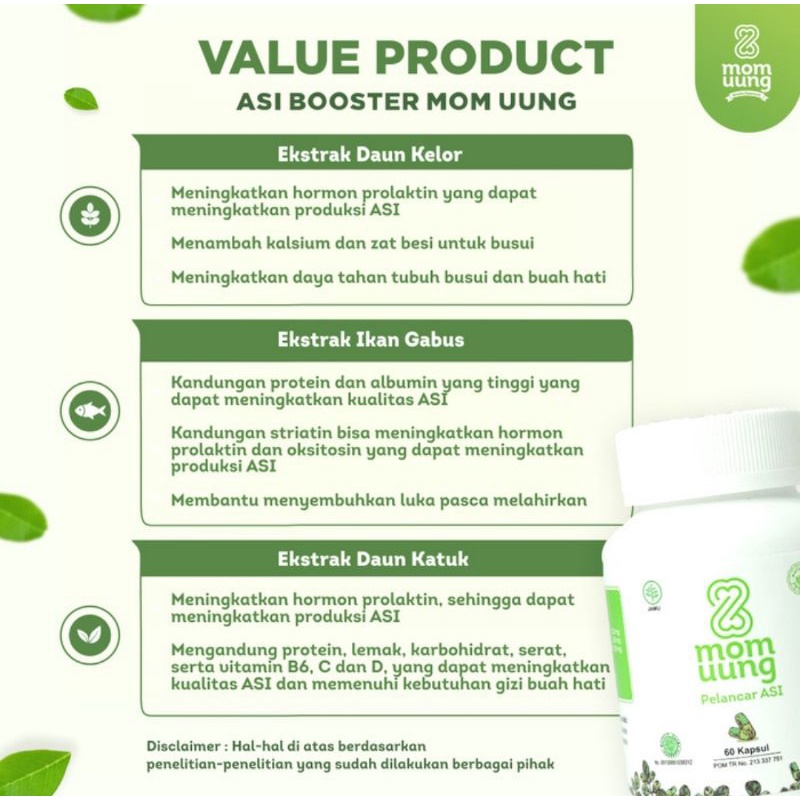 Mom Uung ASI Booster Pelancar ASI/Kapsul Kelor BPOM HALAL HERBAL