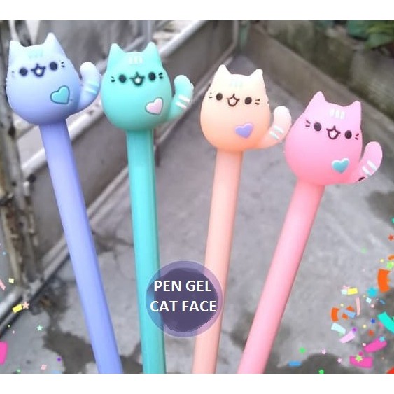 

STATIONERY BOLPEN GEL CUTE CAT FACE PEN GEL PULPEN GEL KARAKTER ISI 4