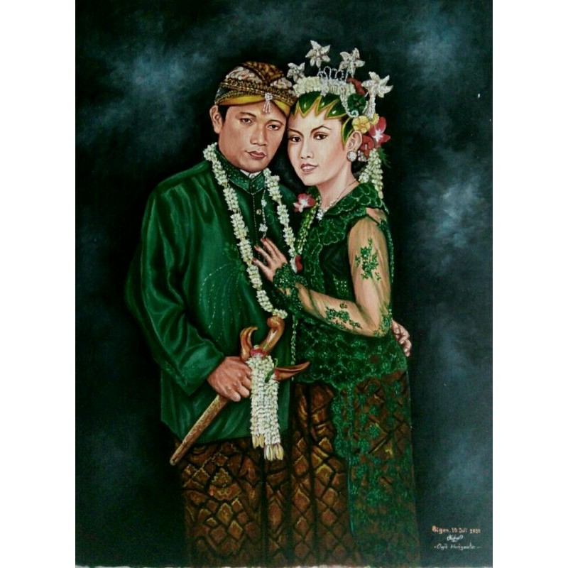 lukis foto pernikahan 2 wajah