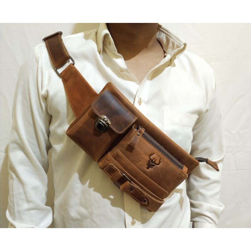 Waistbag Pria Wr.Leather Full Kulit Sapi Crazy Horse