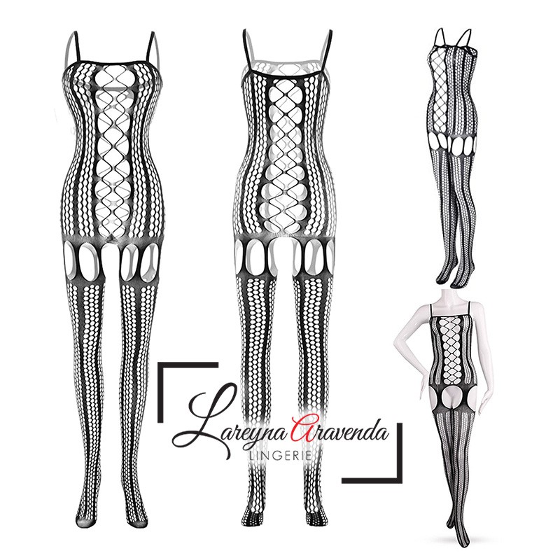 Lareyna Aravenda Lingerie Body Stocking Seksi Fit M/L/XL/XXL Model Jaring Crotchless LG278