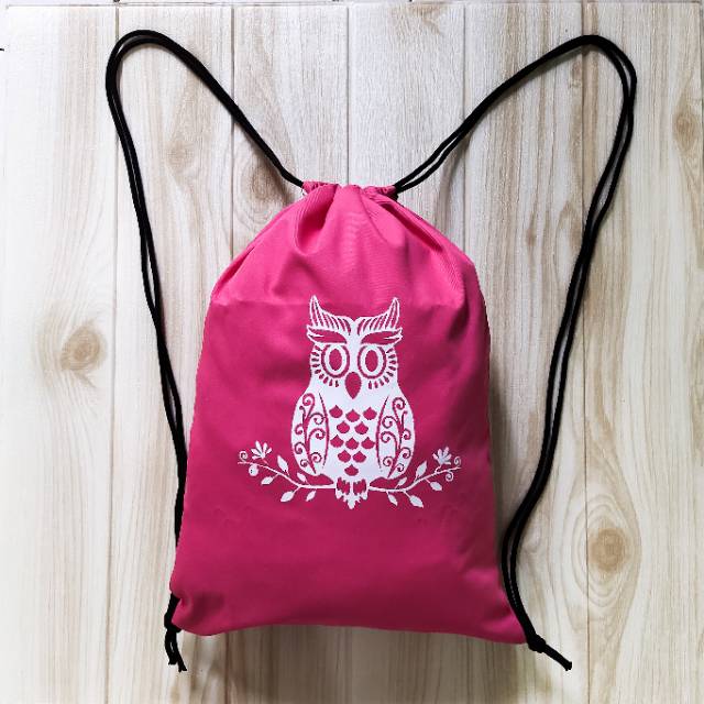 STRINGBAG tas ransel serut sablon bahan drill halus motif CUTIE OWL || Kiiyoomii ||