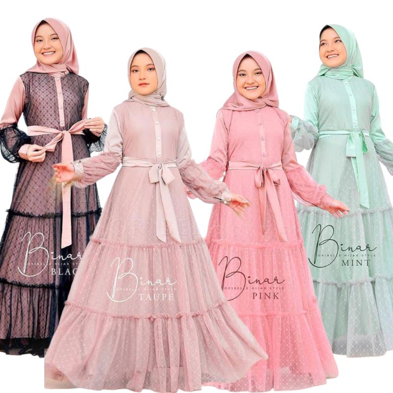 GAMIS ANAK TANGGUNG PEREMPUAN USIA 7-8-9-10-11-12-13-14 TAHUN GAMIS BINAR SYARI KIDS PLUS KERUDUNG G