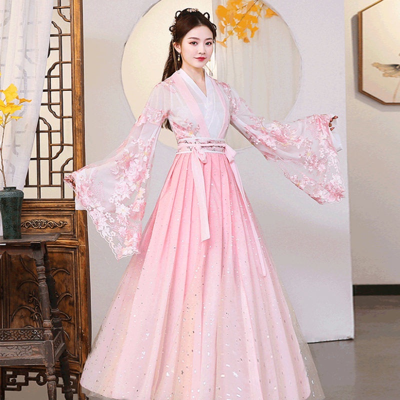 Ancient Costume clothes female student junior high school student waist Hanfu fairy dress mesh Chine