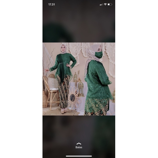 (Realpict) set kebaya aira selendang/set kebaya aurora selendang/kebaya modern/blouse Amalia-Set ijo botol