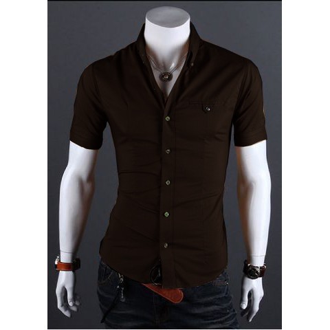 [hem barry varian warna OT] kemeja pria katun stretch hitam/maroon/putih/coklat/biru/turkis