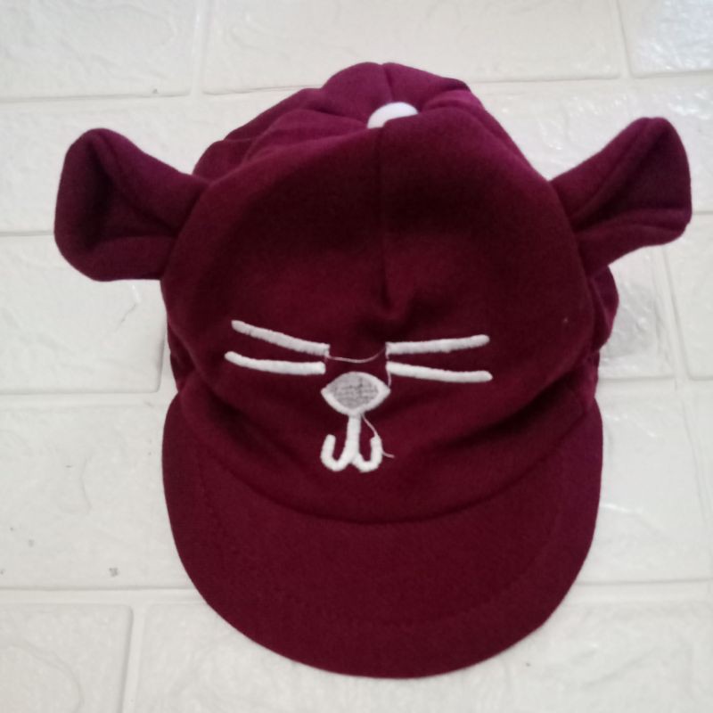 LYSASHOP - Topi Anak Bayi Lucu Motif Kucing/Topi Kupluk Bayi-Maroon