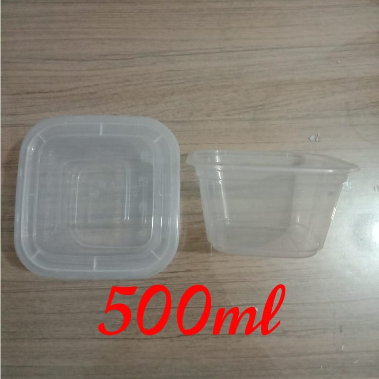 Promo !!! Food Container Box Square Tempat Makanan Plastik Thinwall Uk. 500 ml, isi 50pcs ( SQ )