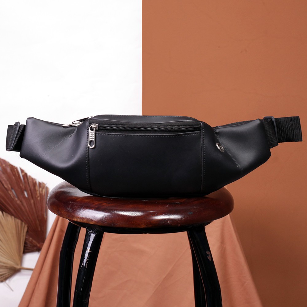 EWL01 Tas Selempang pria Waistbag bahan PU LEATHER 3 slot (Ada Lubang Earphone) waterproof QI38