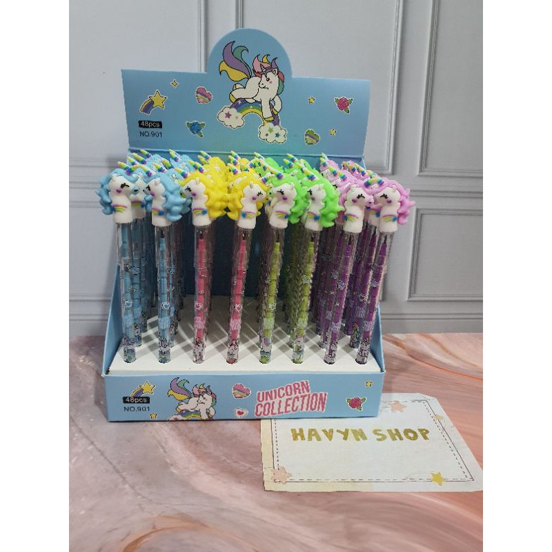 (48pc/56pc) pensil lantu susun/pensil susun karakter/pensil cabut/LANTU 1BOX BESAR-Pala UNICORN