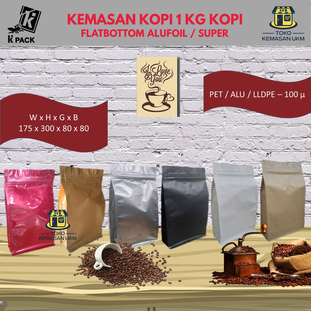 KEMASAN KOPI 1 KG FLAT BOTTOM ALUFOIL-produk KPACK