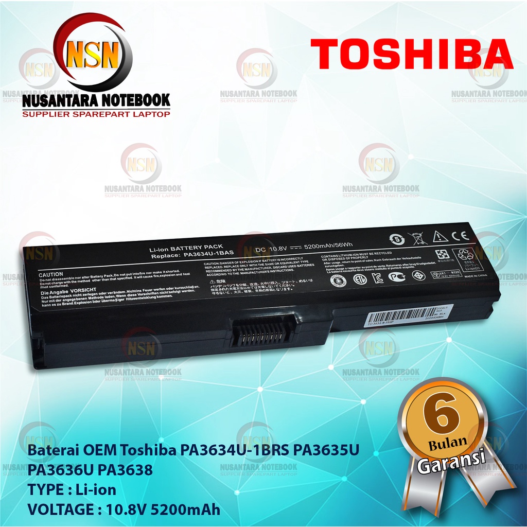 Baterai Toshiba PA3634 OEM for Laptop L310 M300 C600 C630 L635 L640