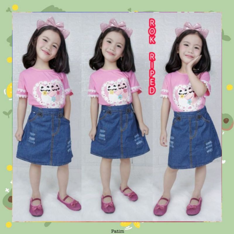 Rok Pendek Anak Perempuan Jeans Riped 2-5 Tahun