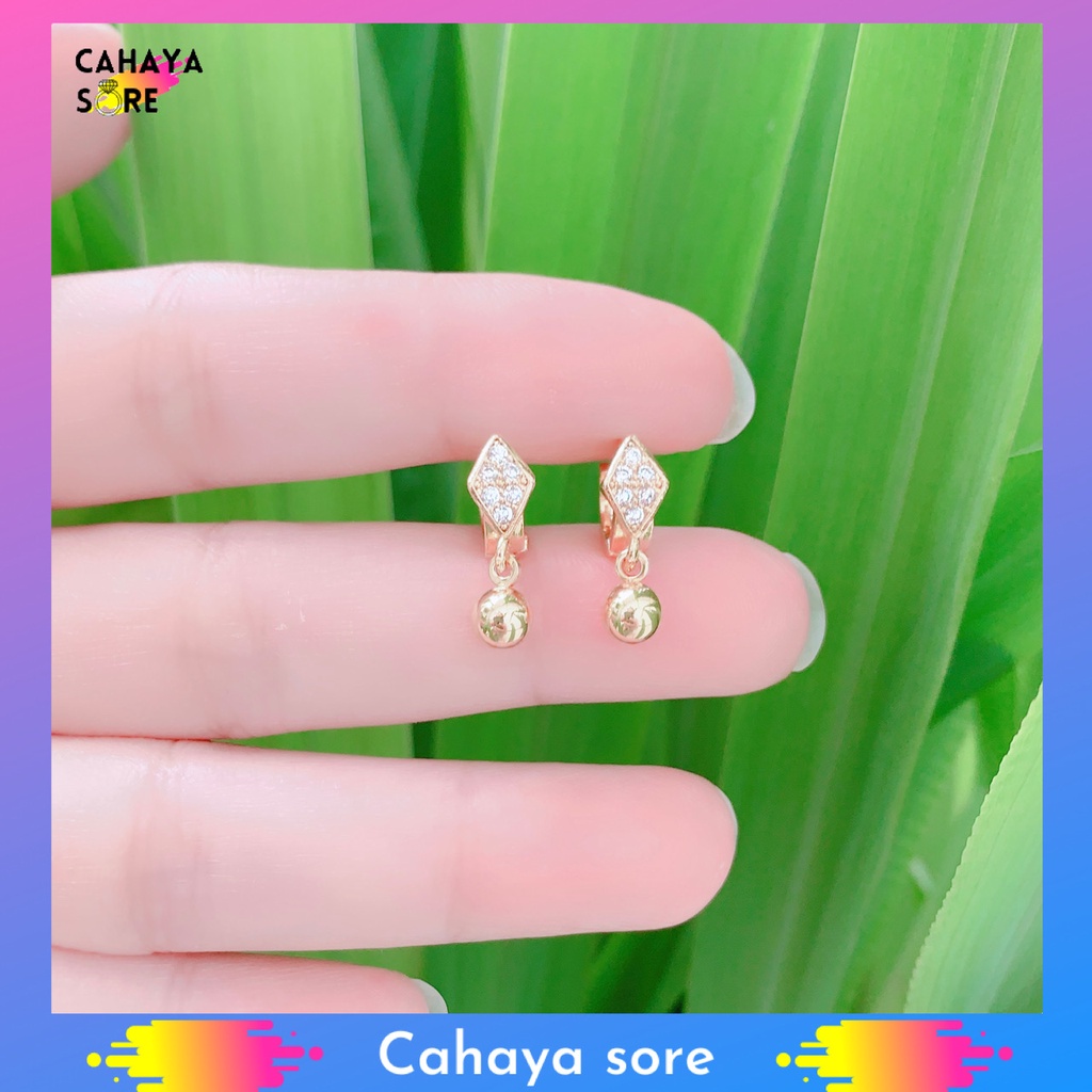 Anting Xuping Gold Anting Anak Model Clip Permata Kotak Jurai AA12