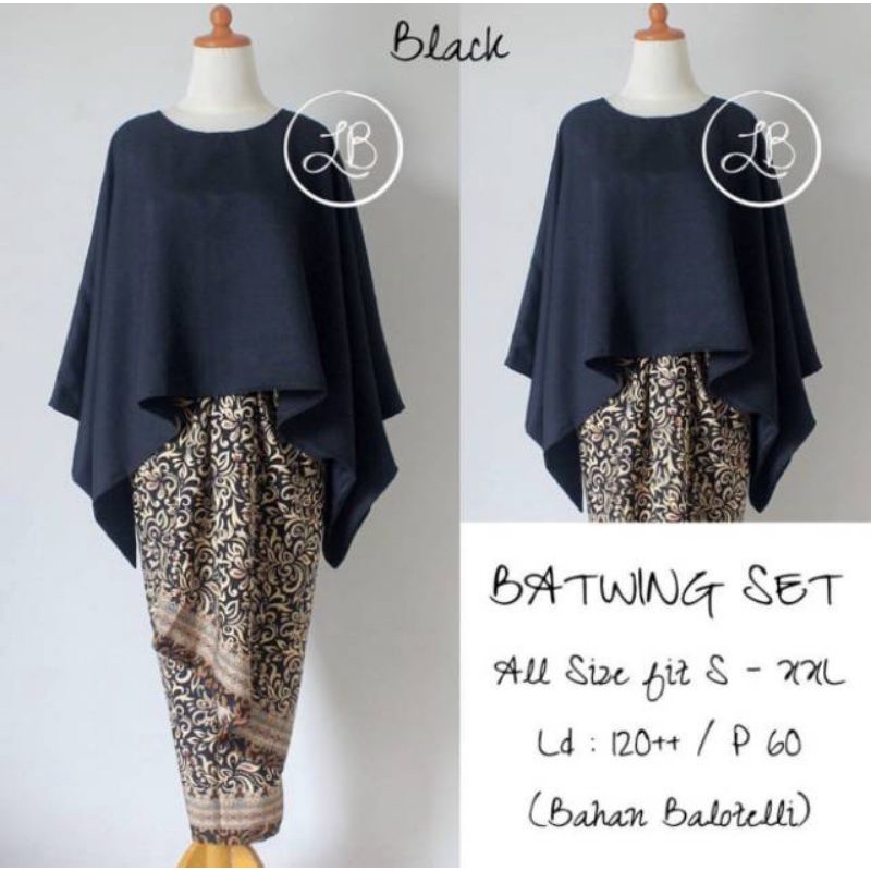 COD STELAN KEBAYA BATWING kebaya wisuda kebaya jumbo wisuda Bridesmaids kebaya modern kebaya kartini-SET BATWING HITAM