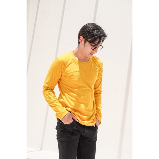 Kaos Polos Lengan Panjang 100%ASLI Cotton Combed 30S-10. Pjg.KNINGMUSTARD