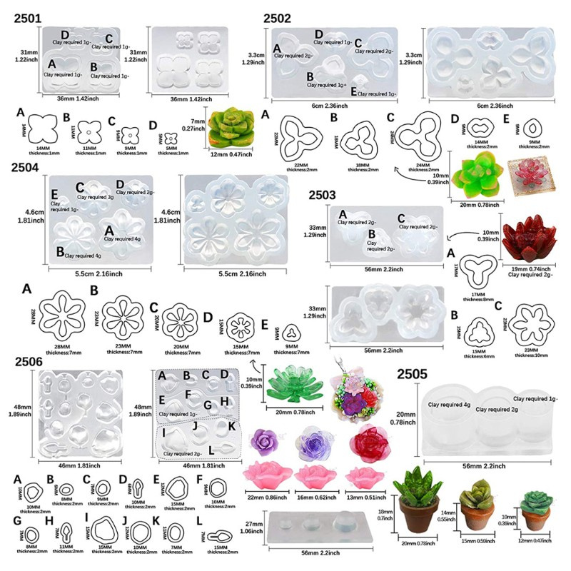 6pcs Cetakan Resin Bentuk Pot Bunga Bahan Silikon Untuk Perhiasan