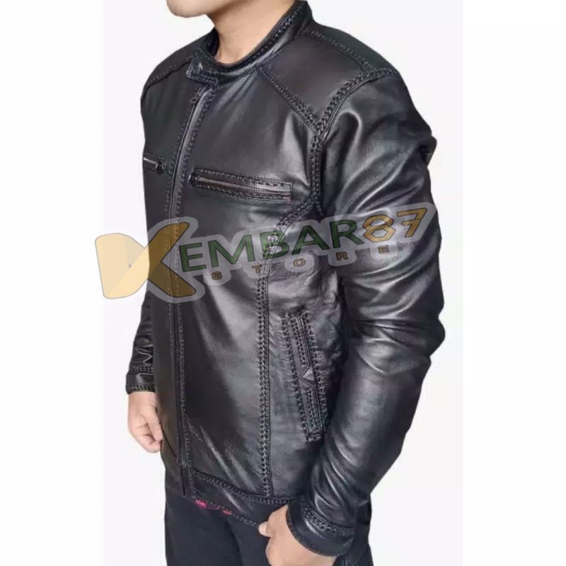 Jaket Kulit Domba Asli Pria Elegant Brownie ARL 033 Silverstone RFLA Ariel Noah 90 sulam terlaris