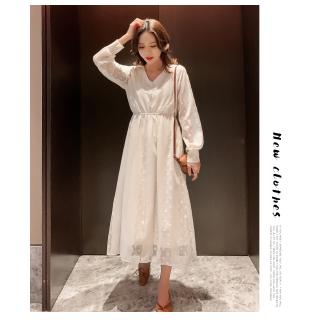 Dress Lengan  Panjang  Model  Renda Gaya Korea Untuk Ibu 