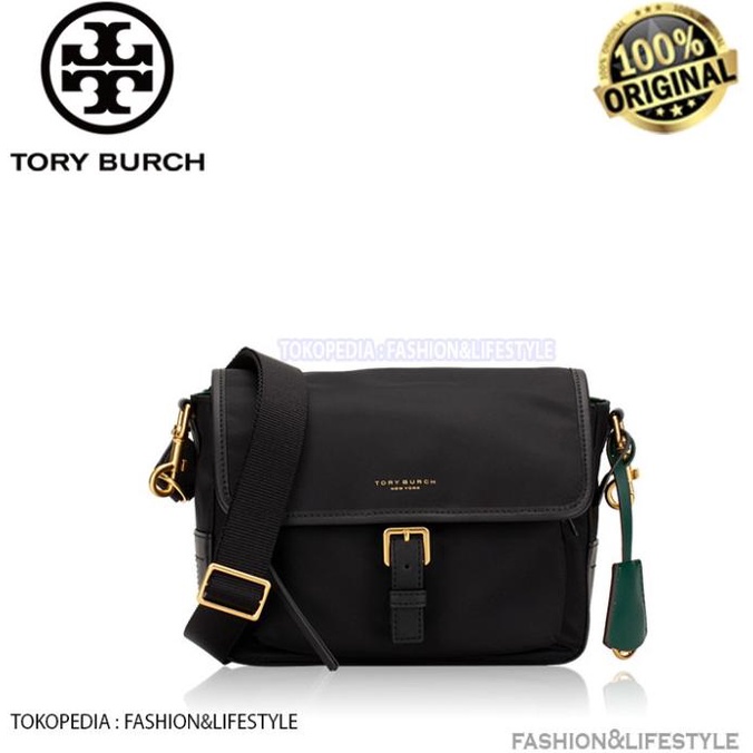 TORY BURCH PERRY NYLON LOGO PRINT CROSSBODY BLACK ORIGINAL 100% TB