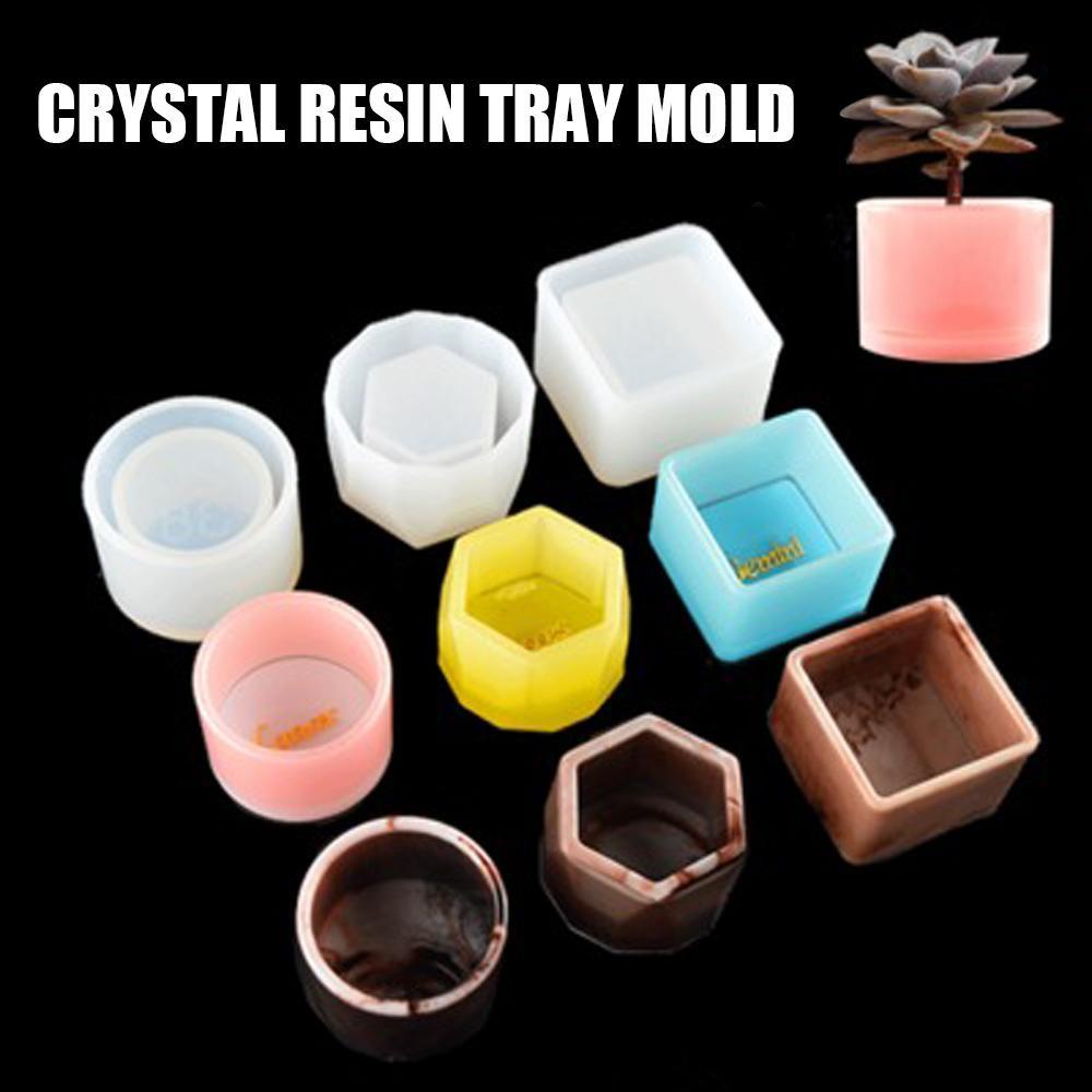 Solighter 3pcs/set Cetakan Nampan Resin Kristal DIY Membuat Perhiasan Alat Casting Resin Kerajinan Pot Bunga Sukulen