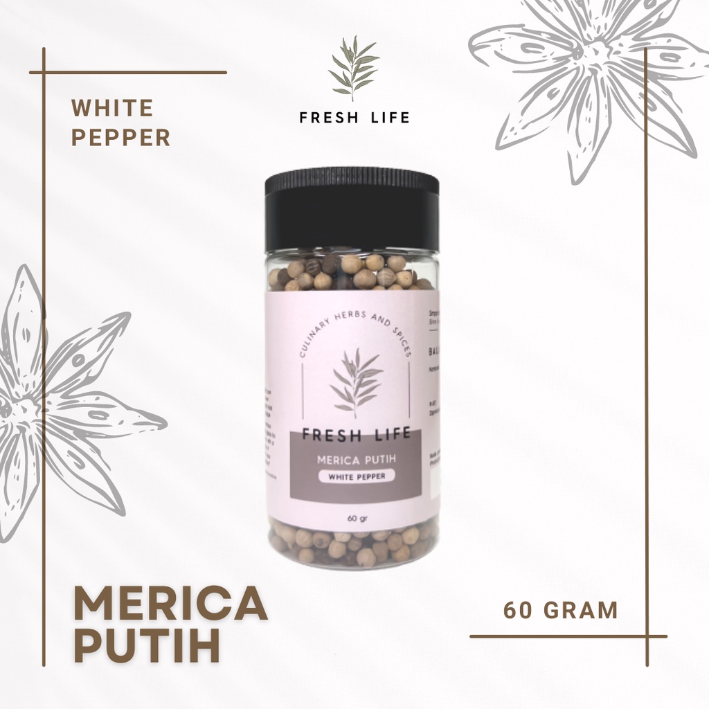 

Merica Putih Biji / Bubuk / Pecah (Whole / Ground / Cracked White Pepper) Fresh Life 60 gr