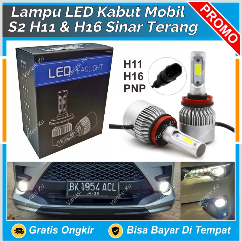 LAMPU LED MOBIL S2 H8 H11 H16 8000LM COB FOGLIGHT FOGLAMP KABUT BUMPER S2H11 2 SISI SINAR PUTIH TERA