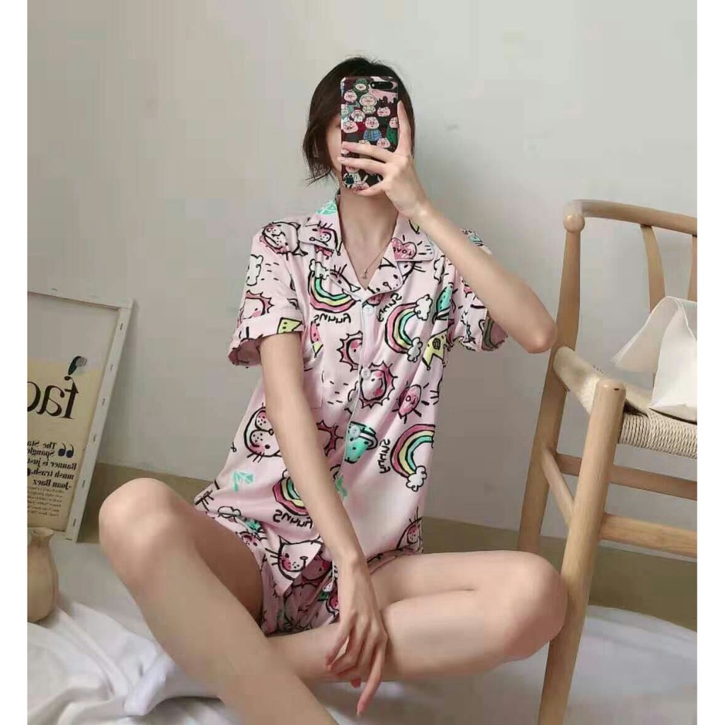 IMPORT baju tidur wanita celana pendek / piyama tidur hp / pajamas import / baju kancing bobo