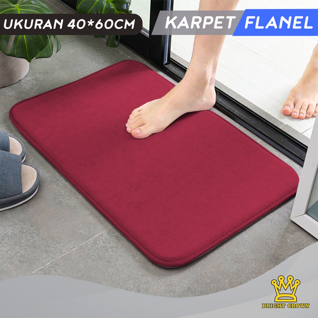 Bright Crown Keset Kaki Flanel Anti Slip / Keset Kamar Mandi Nyerap Air UK 40X60CM 9 Warna-Flanel C-Maroon