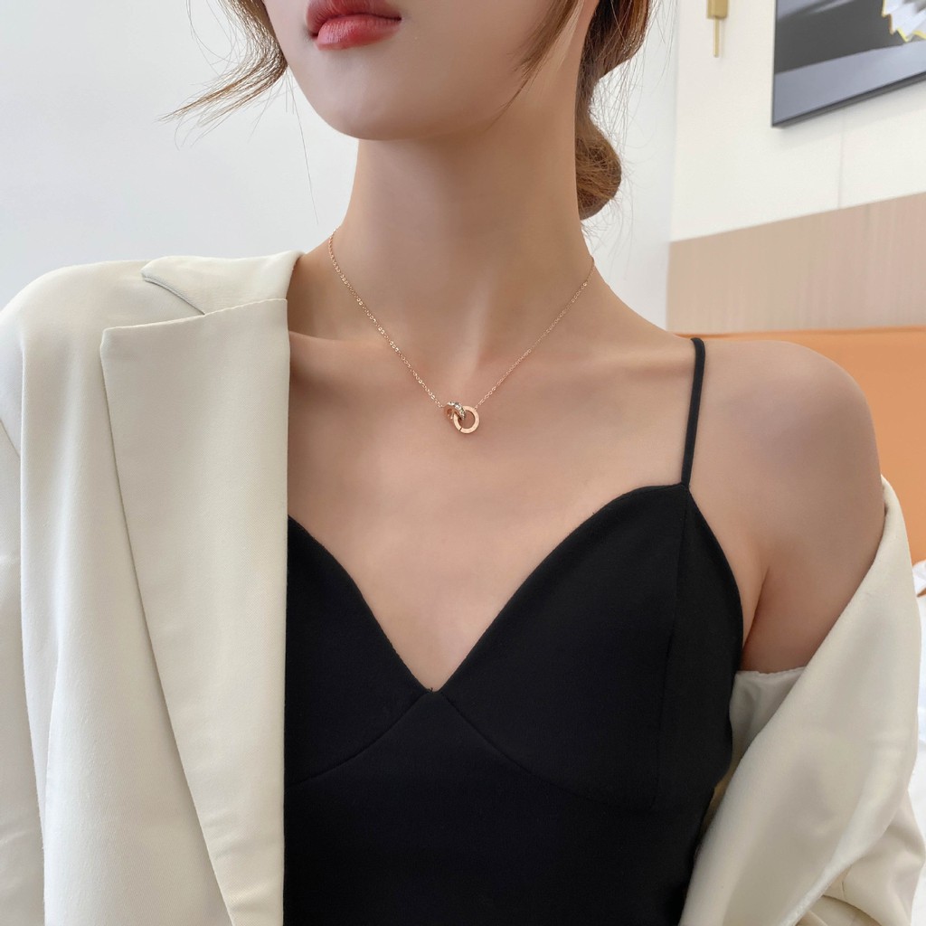 AZ042 Baja Kalung Titanium Liontin Perhiasan Stainless Steel Necklace Hadiah Valentine Perempuan