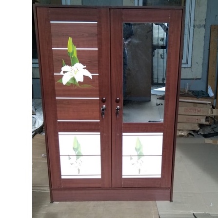 LEMARI PAKAIAN 2 PINTU MINIMALIS FULL KUNCI CERMIN KACA ALA 837