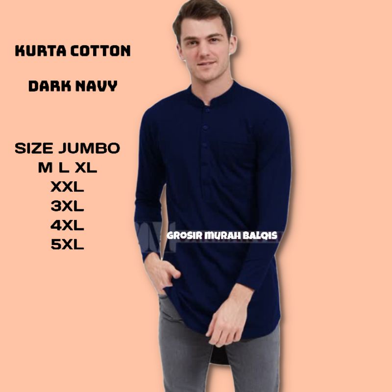 Baju Koko Kurta modern bahan kaos katun warna Biru Dongker big size jumbo xxxl 4xl 5xl Koko Kurta Na