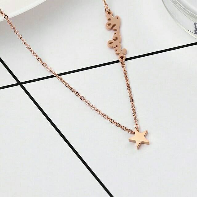 GG Kalung Titanium Premium Gold plated 18k Aksen Lucky star Rose Gold #KL-146