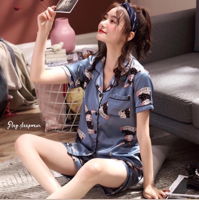 Piyama satin import / baju tidur wanita / piyama ice silk sutera-8