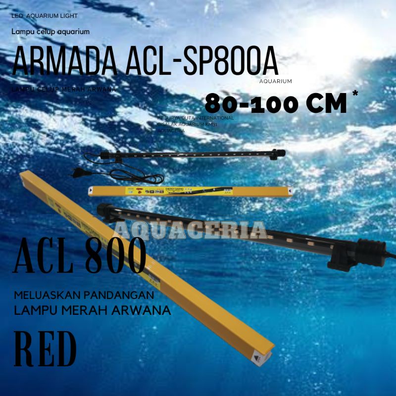 Lampu celup Merah arwana ARMADA ACL-SP800-A lampu celup aquarium 80cm Super Red+Box plastik