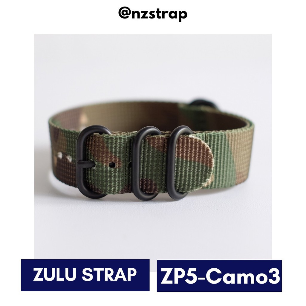 [ZP5-Camo3] Tali Jam Tangan Nylon Zulu Strap Watch Premium 5-Ring Black PVD 20mm 23mm