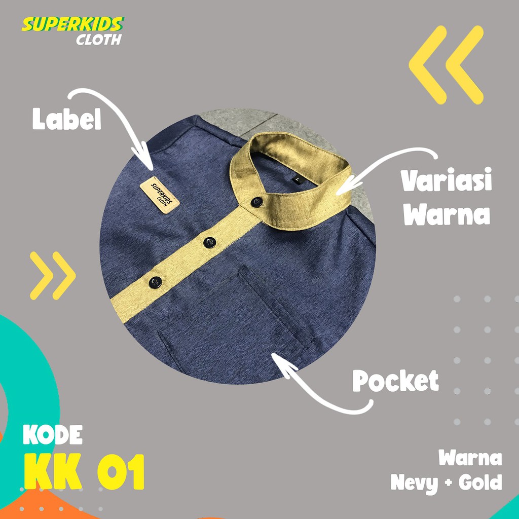 KOKO ANAK KURTA ANAK LAKI LAKI SUPERKIDS NEVY 1 - 11 Tahun