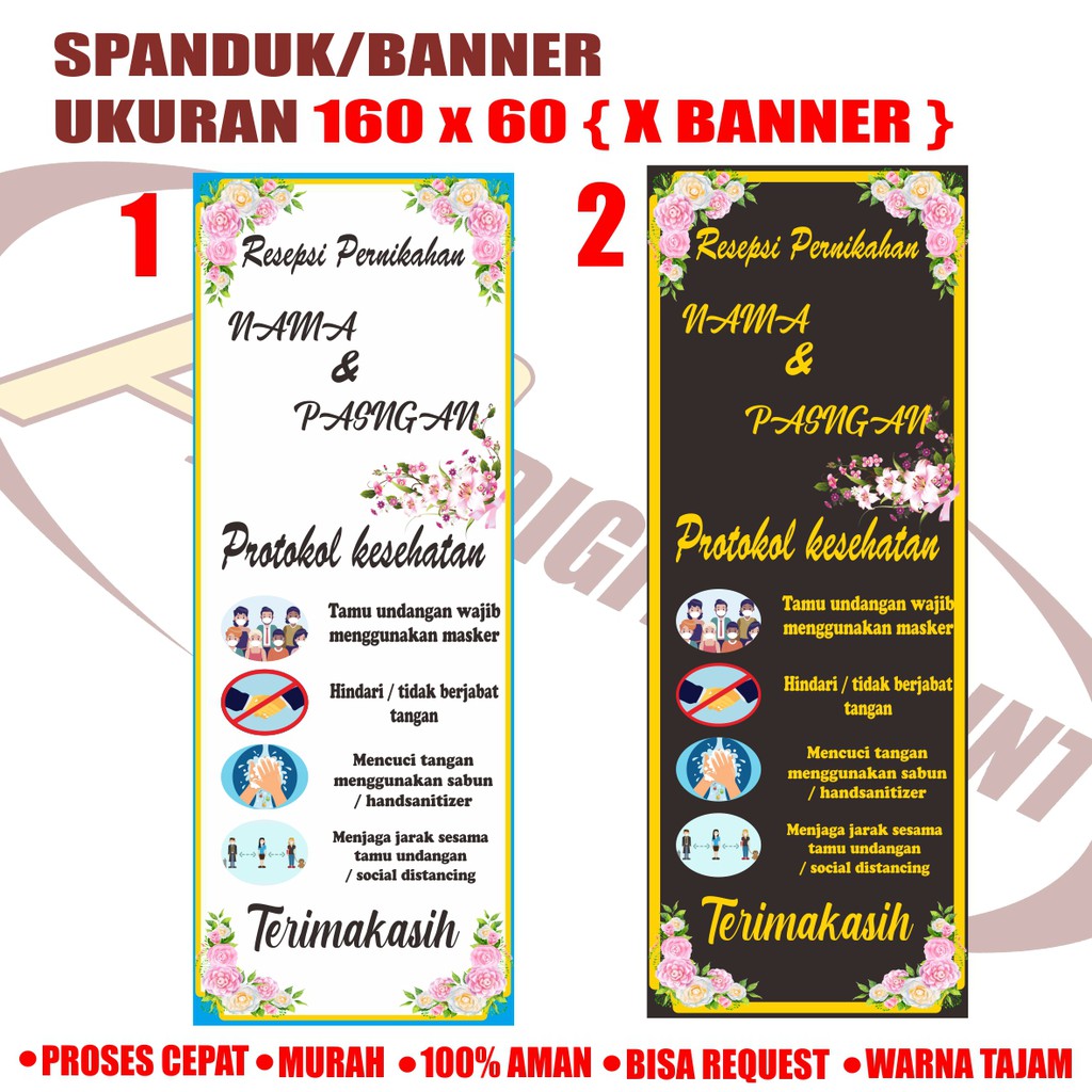 BANNER/SPANDUK PERNIKAHAN PROTOKOL KESEHATAN UKURAN 160X60, (X BANNER) NOTE: BELUM TERMASUK STAND