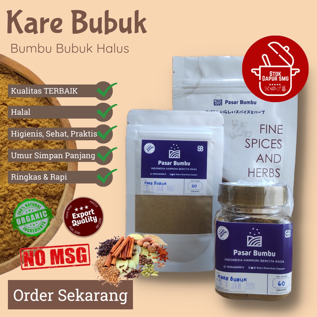 

Pasar Bumbu Bubuk Kari Kare India / Curry Powder Non MSG Pouch Refill 20gr 50gr 100gr Botol 60gr